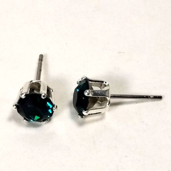 Swarovski Crystal - Sterling Silver Overlay 2 CTW Emerald Stud Earrings - 0.24" - Picture 8 of 9